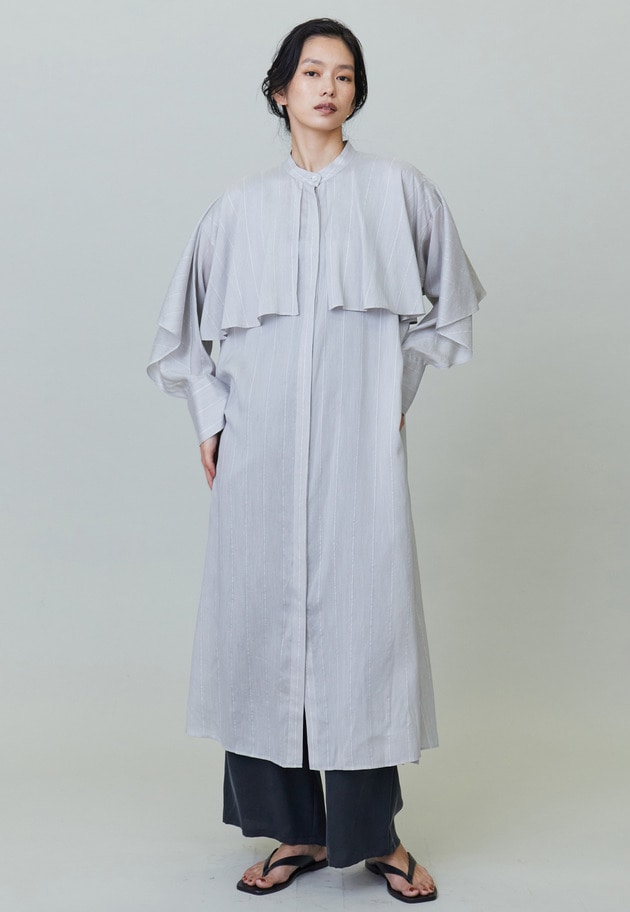 テンセルシルクストライプケープシャツドレス 詳細画像 Gray 3