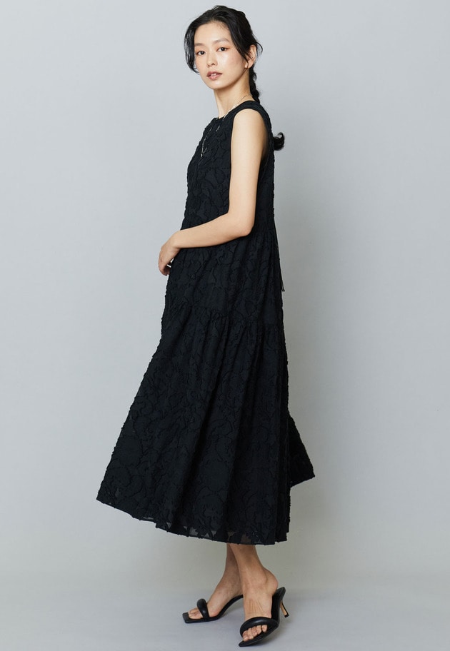 ヴィンテージフラワーカットジャカードワンピース 詳細画像 Black 5