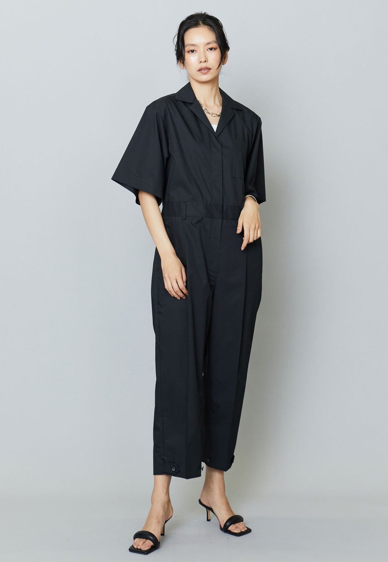 pelleq Twill cotton jump suit black ペレック - オールインワン