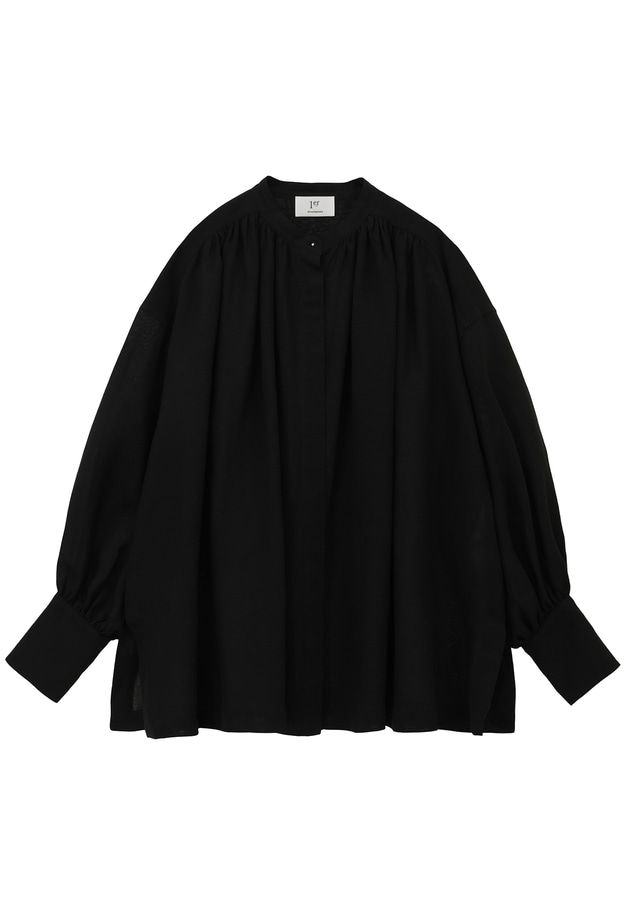 ウォッシャブルレーヨンリネンギャザーブラウス 詳細画像 Black 1