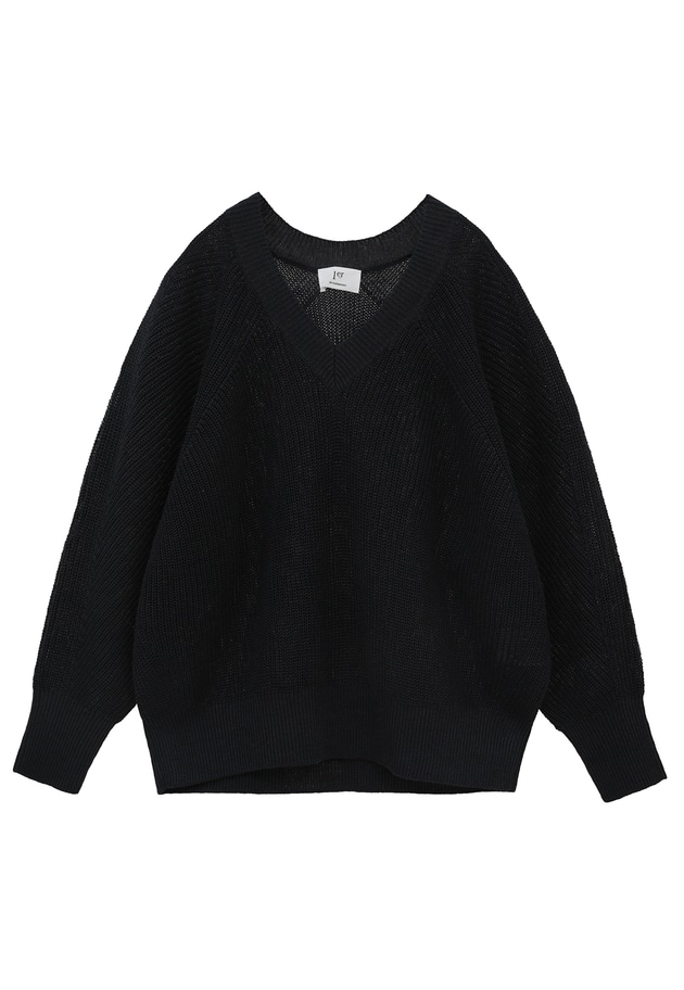 リネン畦デザインVネックプルオーバー 詳細画像 Navy 1