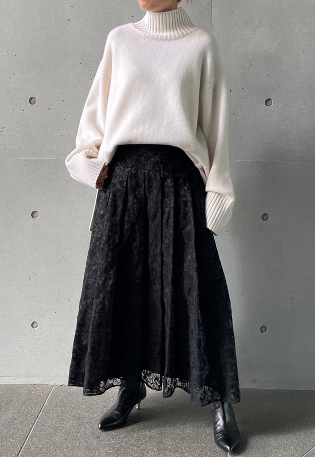 オーガンジー刺繍スカート 詳細画像 Black 10
