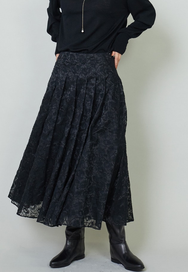 オーガンジー刺繍スカート 詳細画像 Black 2