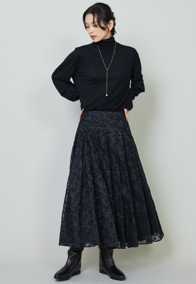 オーガンジー刺繍スカート 詳細画像 Black 4