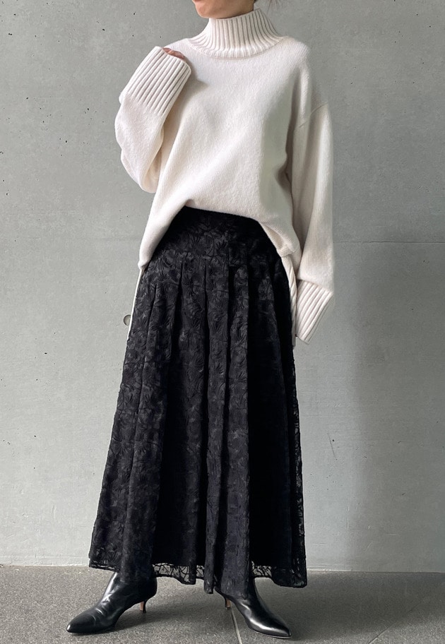 オーガンジー刺繍スカート 詳細画像 Black 9