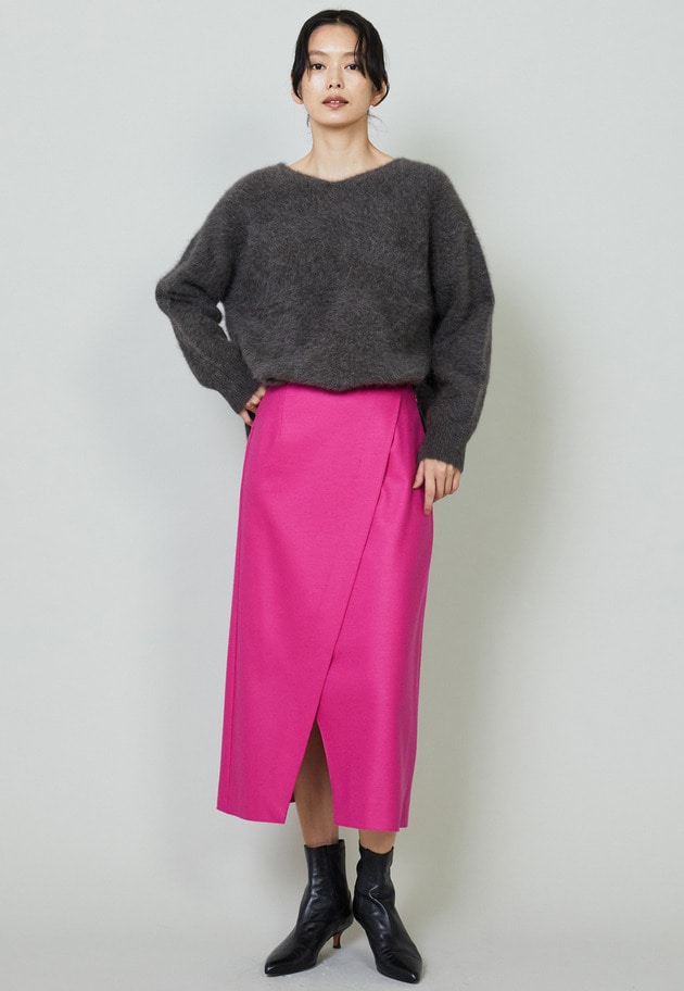 【大草直子さんコラボ・WEB限定カラーあり】圧縮メルトンラップタイトスカート 詳細画像 Pink 2
