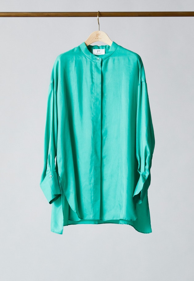 【custard販売開始】キュプラフィブリルスタンドカラーシャツ 詳細画像 Green 1