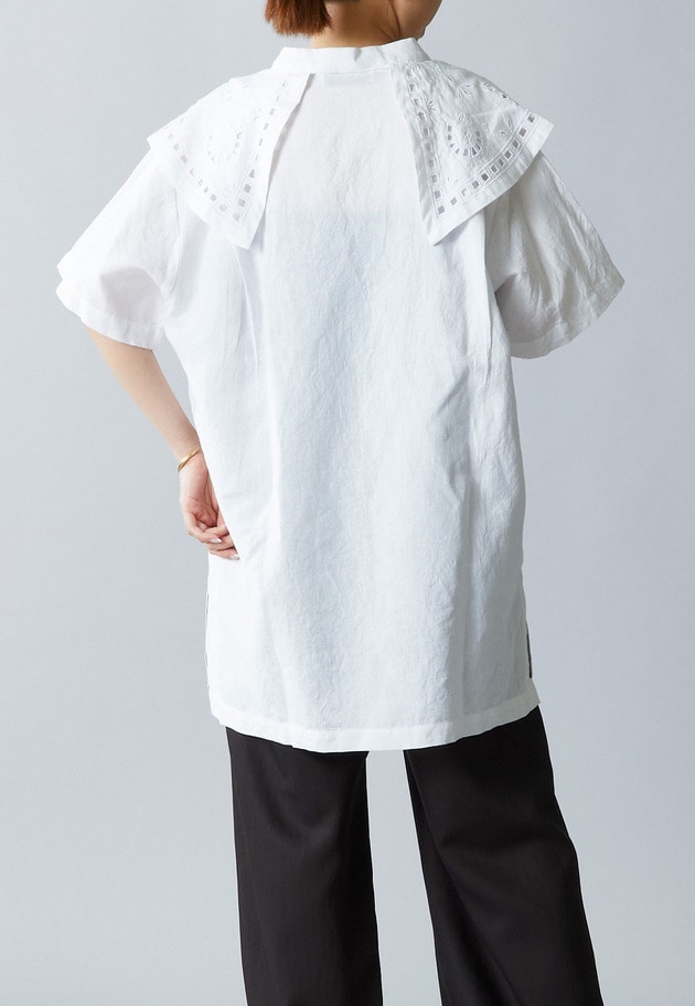 ＜normment（ノーメント）＞コットンリネンエンブロイダリーヨークチュニック 詳細画像 White 2