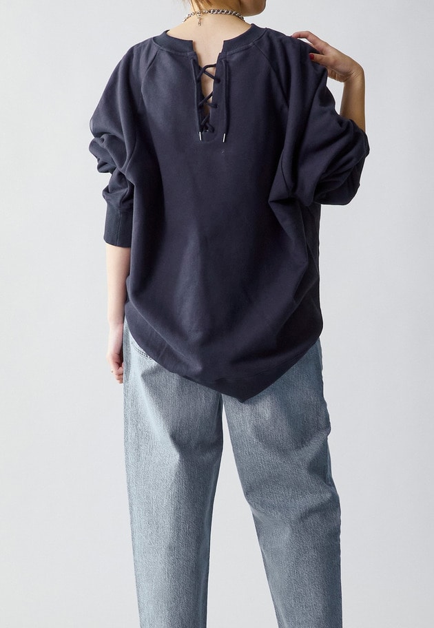 【WEB限定カラーあり】＜SOLto (ソルト)＞レースアップスウェット 詳細画像 Navy 1