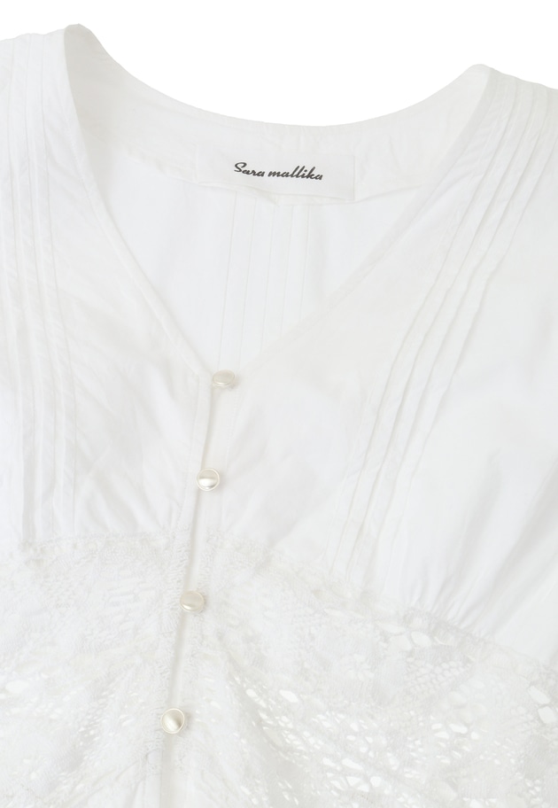 ＜SARA MALLIKA （サラマリカ）＞コットンレースフレアタックドレス 詳細画像 White 13