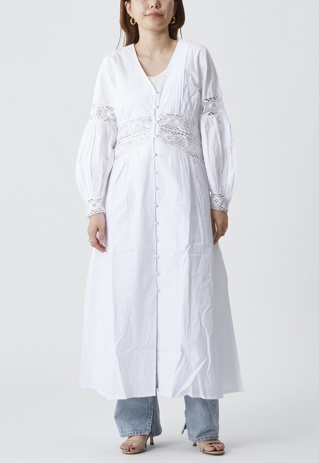 ＜SARA MALLIKA （サラマリカ）＞コットンレースフレアタックドレス 詳細画像 White 2