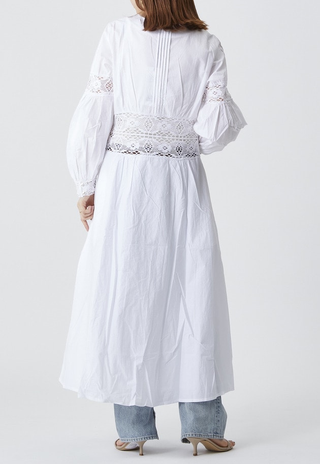 ＜SARA MALLIKA （サラマリカ）＞コットンレースフレアタックドレス 詳細画像 White 4