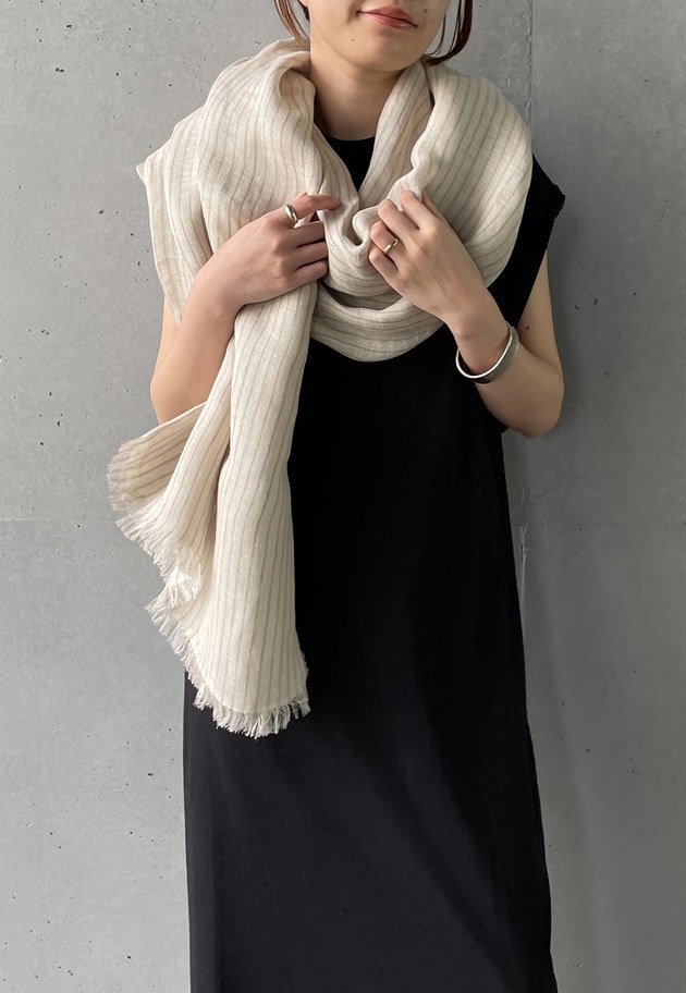 ＜THROW (スロー)＞“ELLIOT”リネンストライプストール 詳細画像 Beige 1