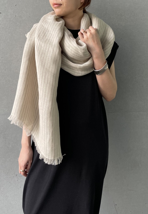 ＜THROW (スロー)＞“ELLIOT”リネンストライプストール 詳細画像 Beige 2