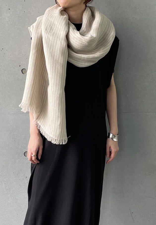 ＜THROW (スロー)＞“ELLIOT”リネンストライプストール 詳細画像 Beige 3