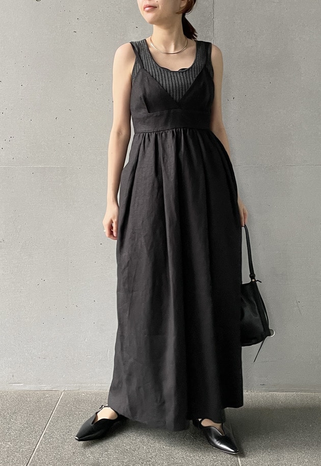 高密度リネンキャミドレス 詳細画像 Black 4