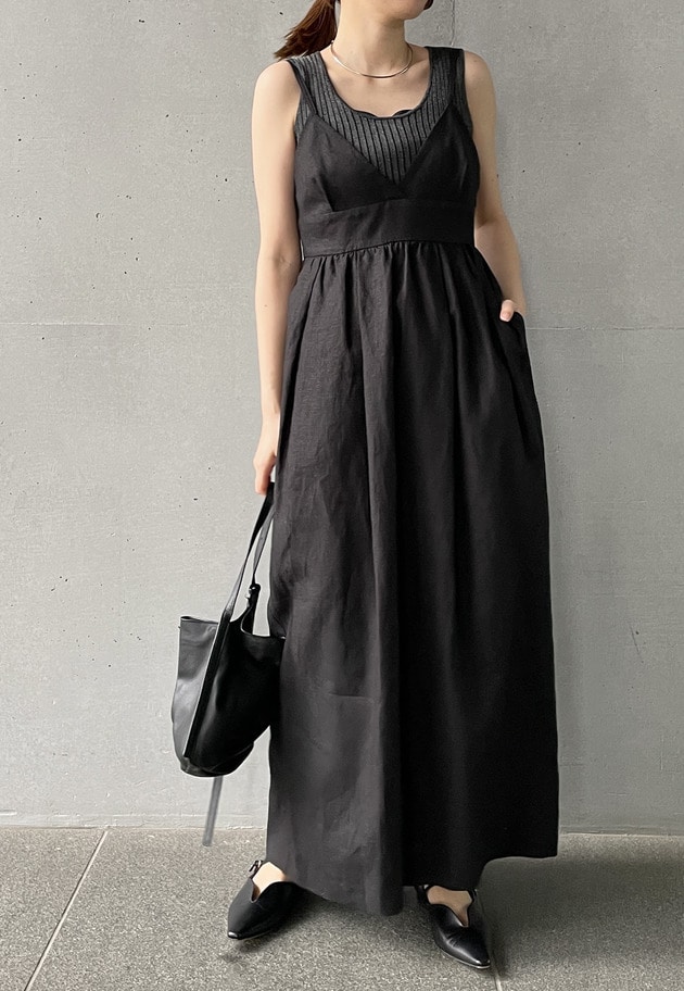 高密度リネンキャミドレス 詳細画像 Black 5