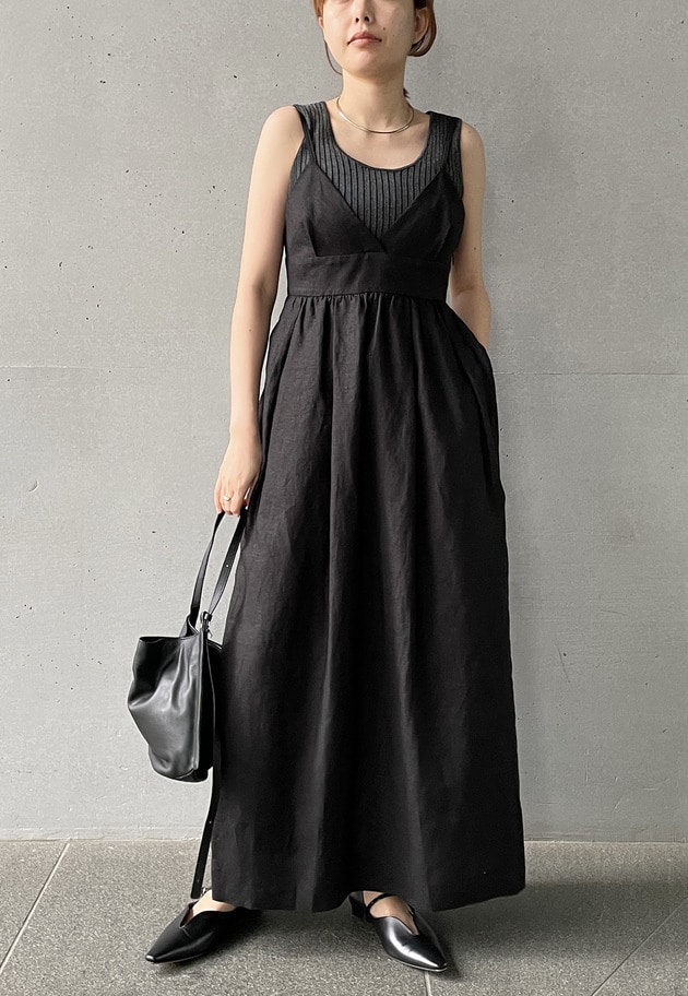 高密度リネンキャミドレス 詳細画像 Black 6