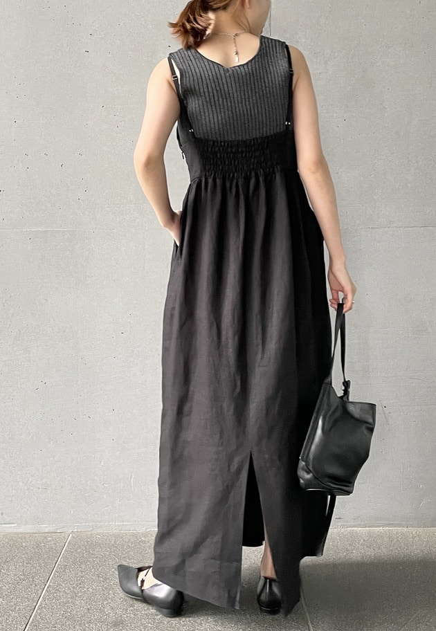 高密度リネンキャミドレス 詳細画像 Black 8