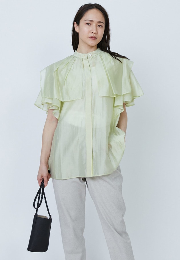 【WEB限定・追加予約】シアーテンセルラッフルブラウス 詳細画像 Lime 1