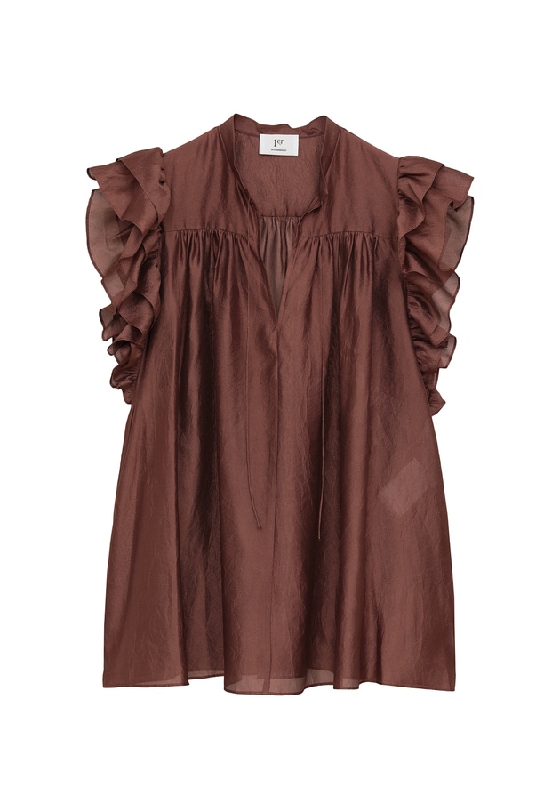 【WEB限定】ワッシャーサテンフリルスリーブブラウス 詳細画像 Brown 11