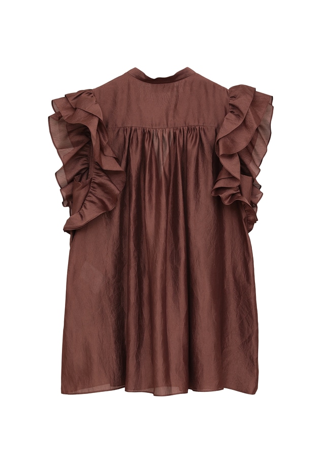 【WEB限定】ワッシャーサテンフリルスリーブブラウス 詳細画像 Brown 12