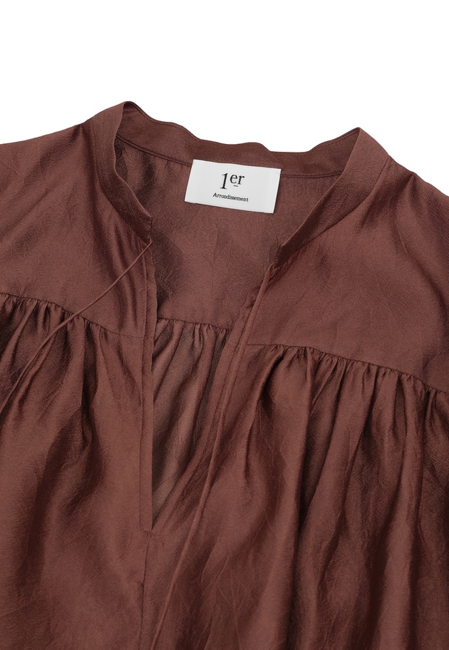 【WEB限定】ワッシャーサテンフリルスリーブブラウス 詳細画像 Brown 13
