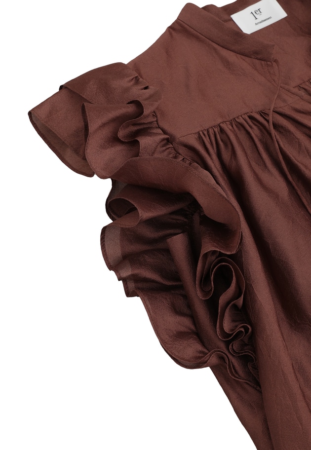 【WEB限定】ワッシャーサテンフリルスリーブブラウス 詳細画像 Brown 14