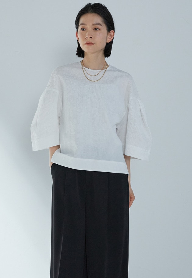 【予約】コットンサッカーランタンブラウス 詳細画像 Offwhite 1