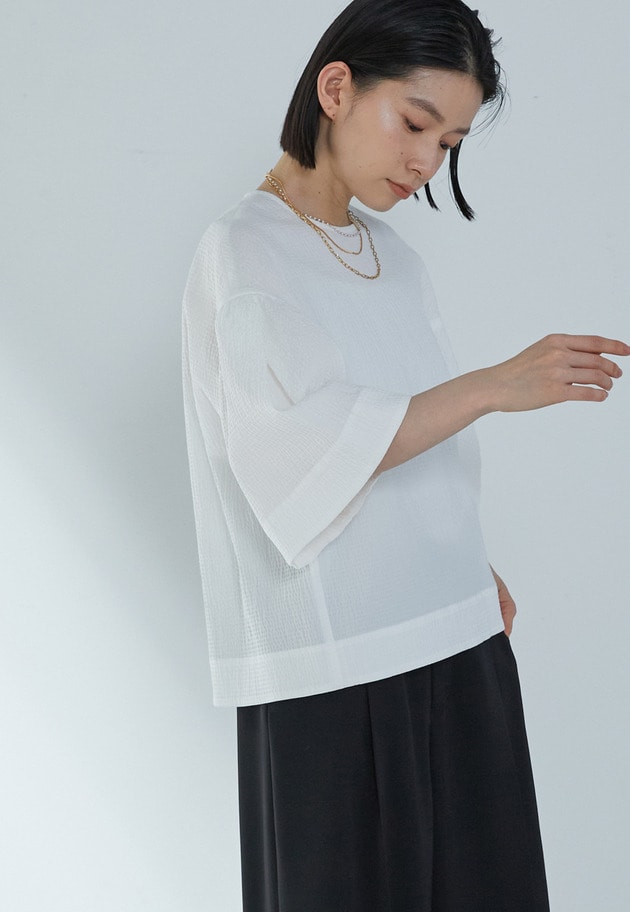 【予約】コットンサッカーランタンブラウス 詳細画像 Offwhite 2