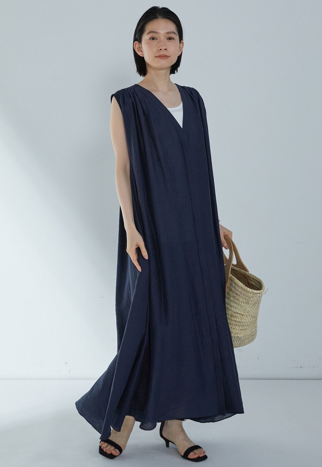 【予約】アセテートシアーリネンワンピース 詳細画像 Navy 1