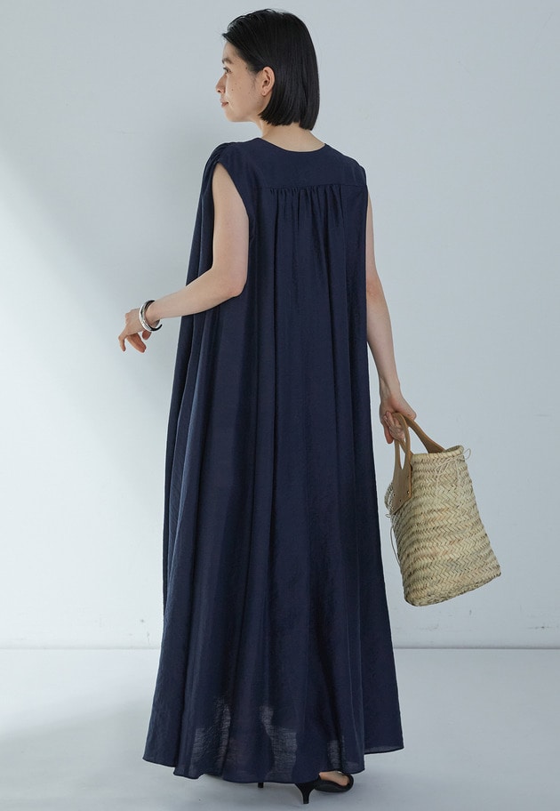 【予約】アセテートシアーリネンワンピース 詳細画像 Navy 5