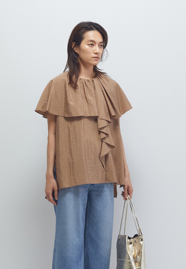 ナイロンクロスケープカラーブラウス 詳細画像 Camel 2