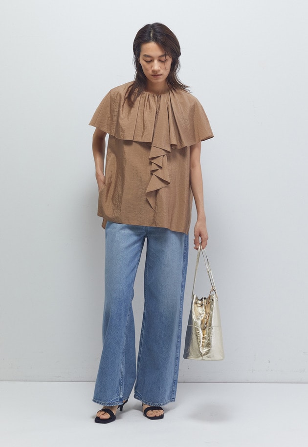 ナイロンクロスケープカラーブラウス 詳細画像 Camel 3