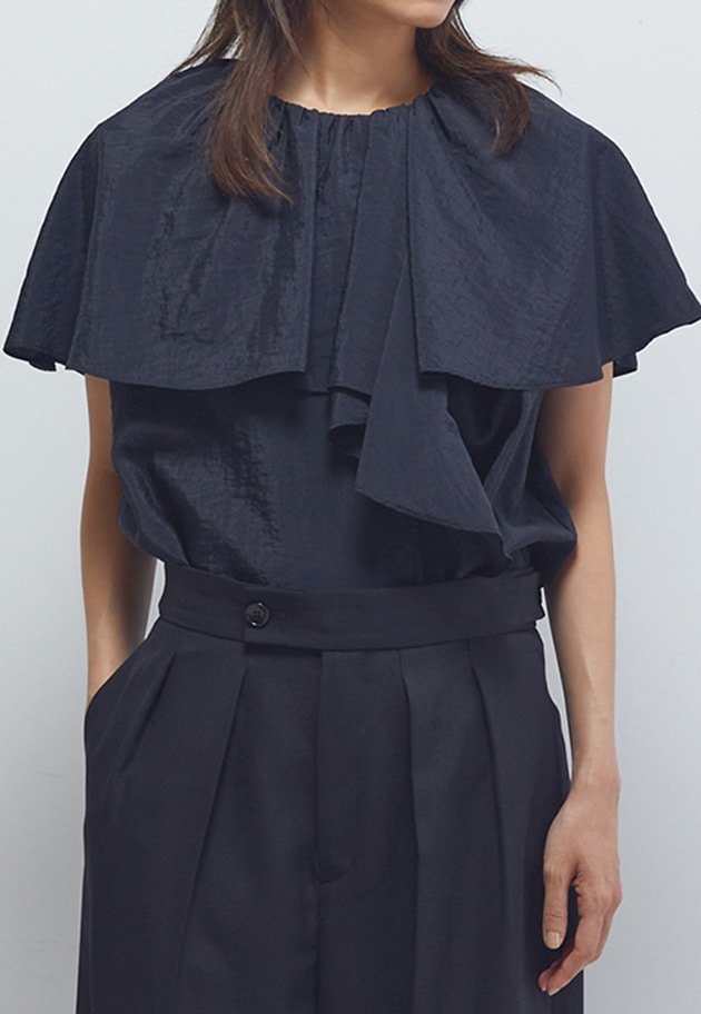 ナイロンクロスケープカラーブラウス 詳細画像 Black 2