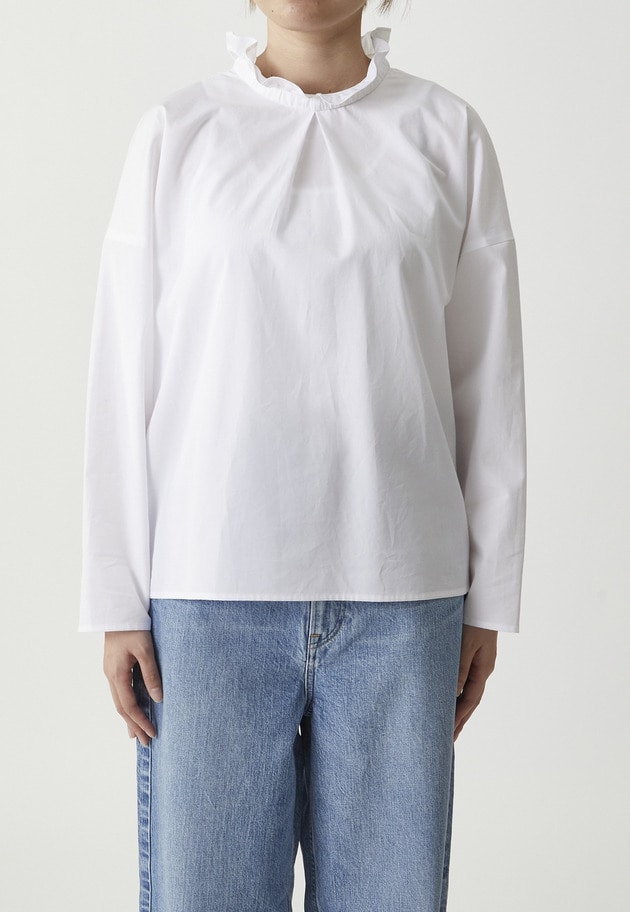 【富岡佳子×1er Arrondissement】スタンドラッフルカラーブラウス 詳細画像 Offwhite 4