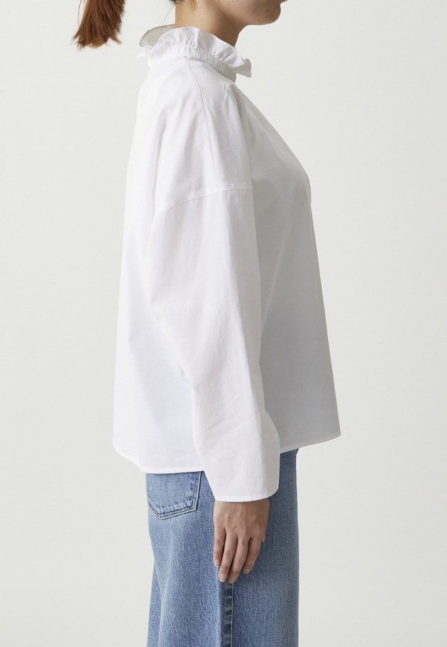 【富岡佳子×1er Arrondissement】スタンドラッフルカラーブラウス 詳細画像 Offwhite 5