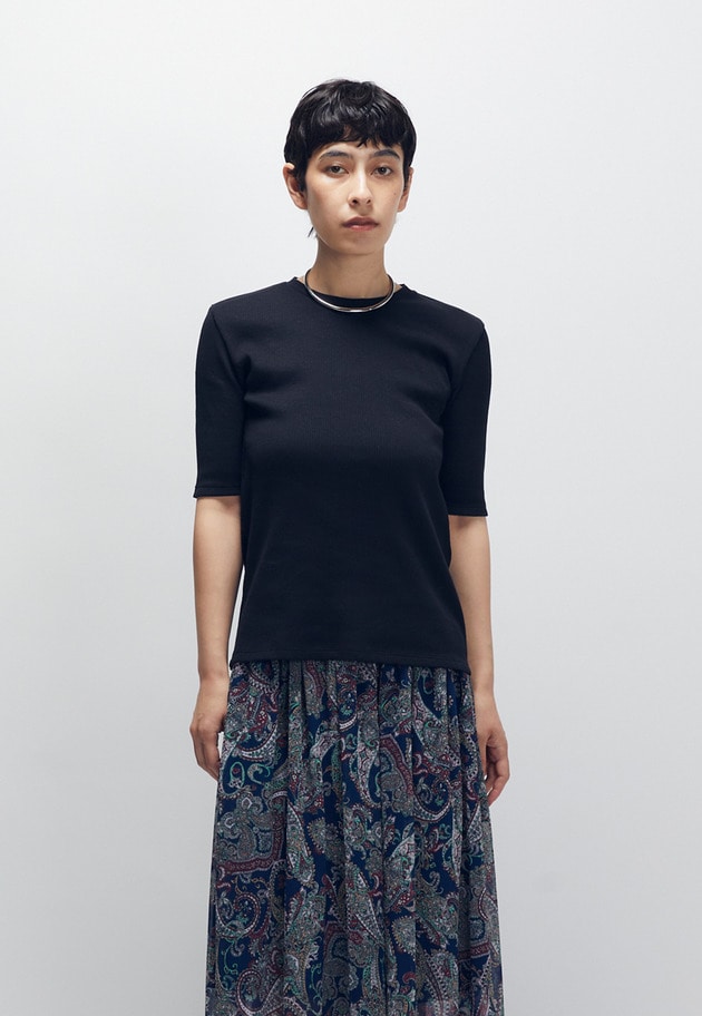 リブ５分袖Tシャツ 詳細画像 Black 1