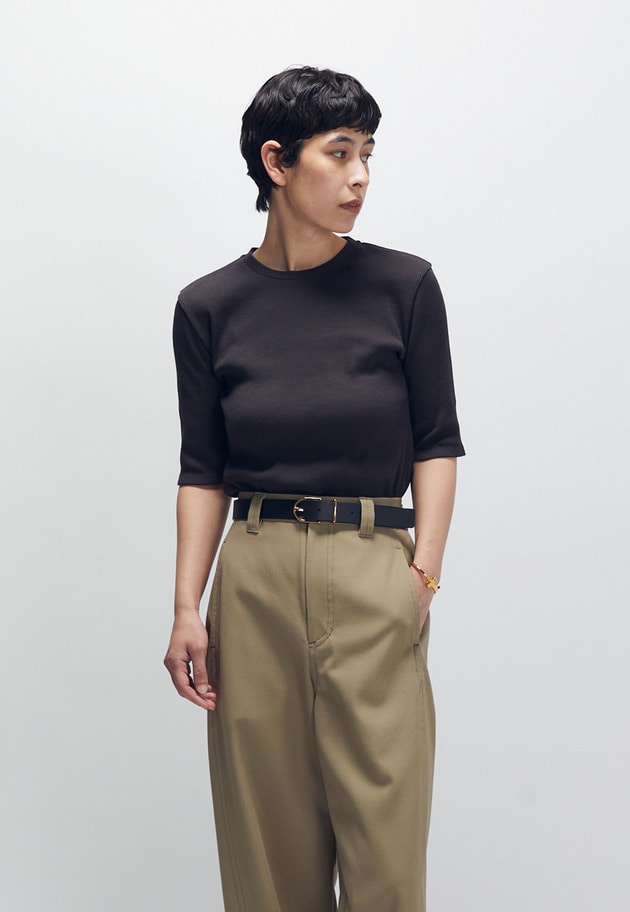 リブ５分袖Tシャツ 詳細画像 Brown 1