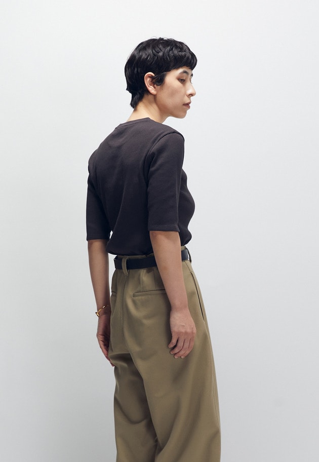 リブ５分袖Tシャツ 詳細画像 Brown 2