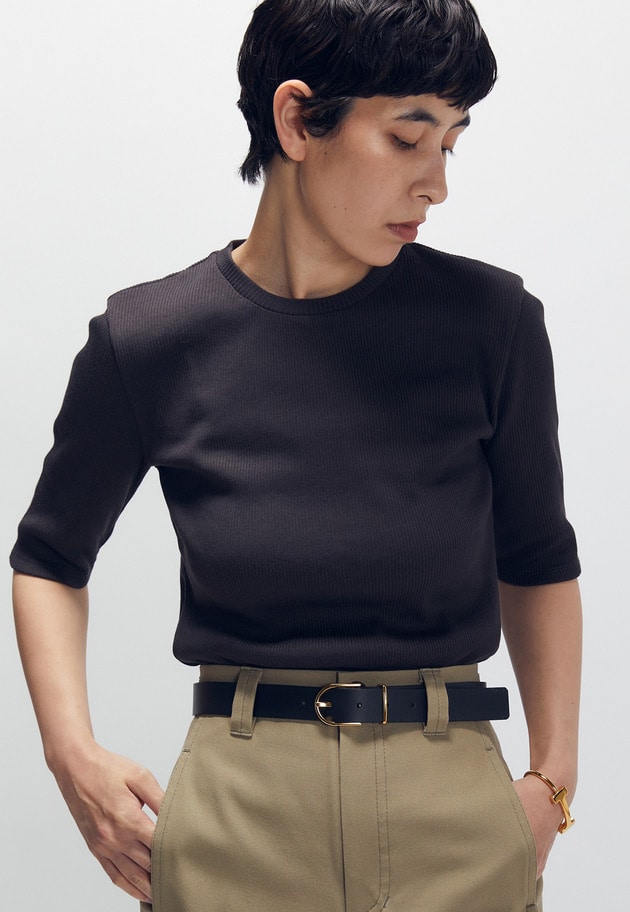 リブ５分袖Tシャツ 詳細画像 Brown 3