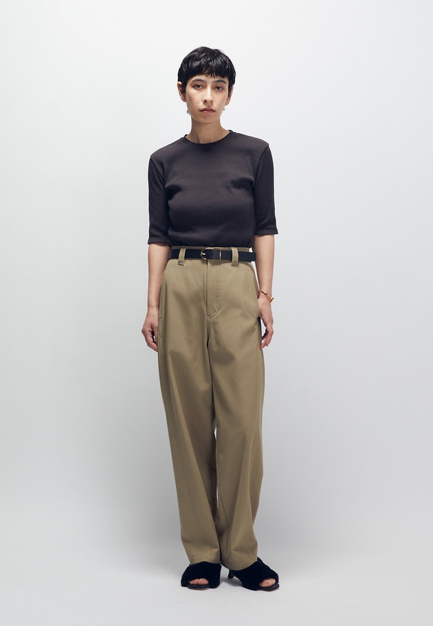 リブ５分袖Tシャツ 詳細画像 Brown 5