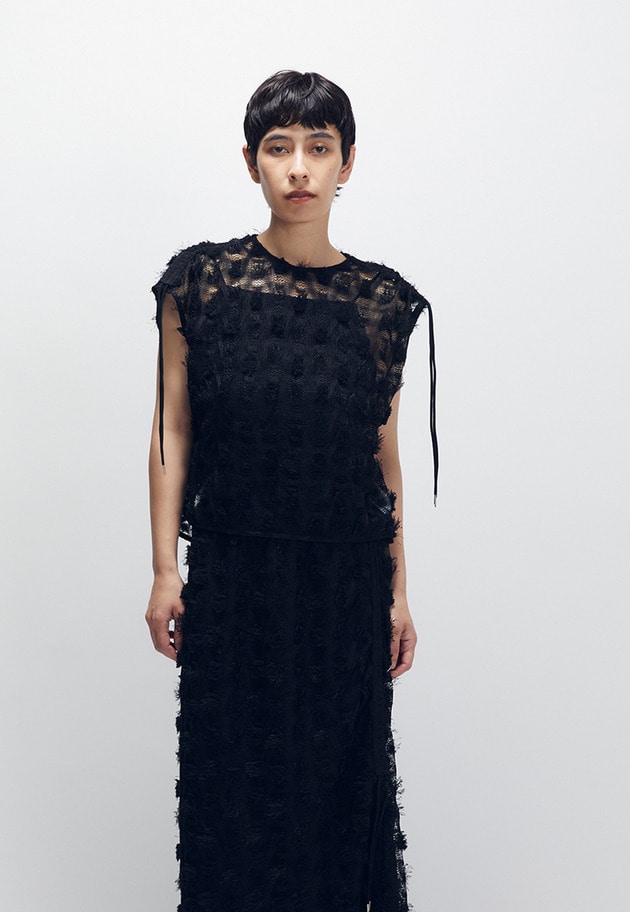 ＜near.nippon (ニアー ニッポン)＞ポップコーンレースドロストトップス 詳細画像 Black 1