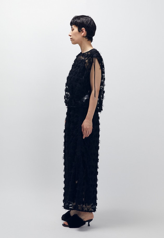 ＜near.nippon (ニアー ニッポン)＞ポップコーンレースドロストトップス 詳細画像 Black 5