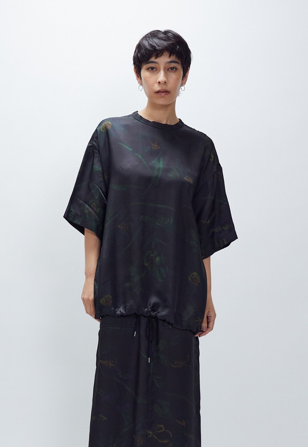 ＜near.nippon (ニアー ニッポン)＞ボタニカルプリント　オーバーTシャツ 詳細画像 Black 2