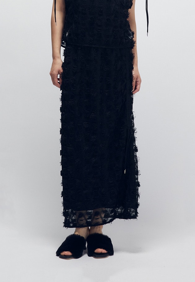 ＜near.nippon (ニアー ニッポン)＞ポップコーンレースドロストスカート 詳細画像 Black 1