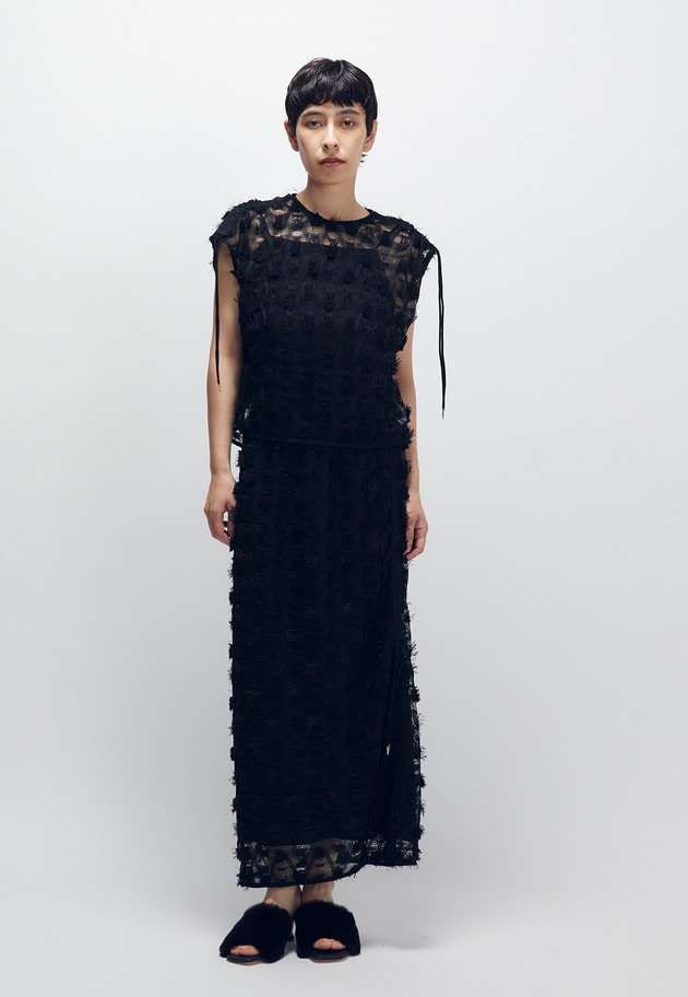 ＜near.nippon (ニアー ニッポン)＞ポップコーンレースドロストスカート 詳細画像 Black 2