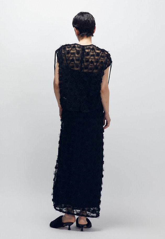 ＜near.nippon (ニアー ニッポン)＞ポップコーンレースドロストスカート 詳細画像 Black 4