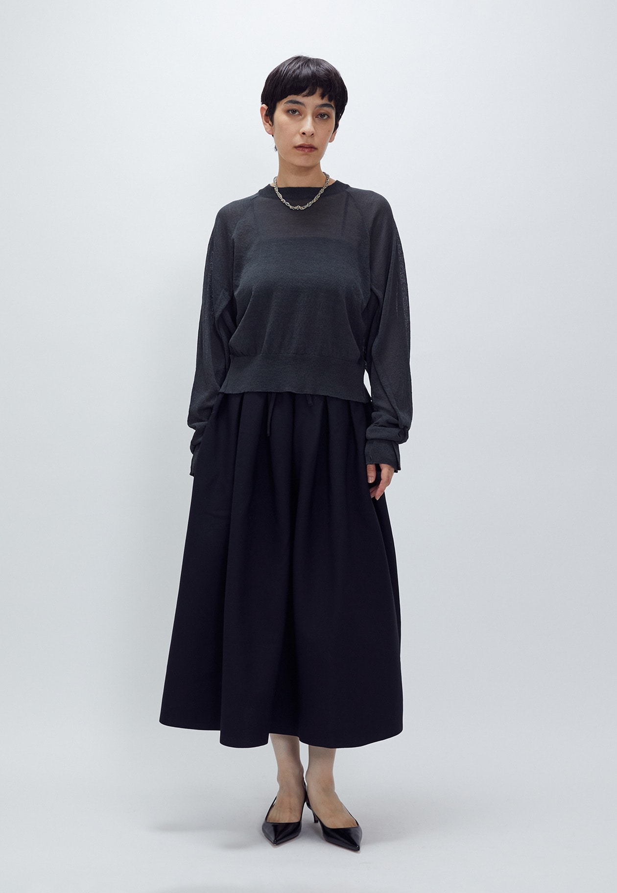 イヴサンローラン スカート ヘリンボーン ウール混 ロング ブルー 38 S-LL】クラシカルな装いに ヘリンボーン柄ナロースカート