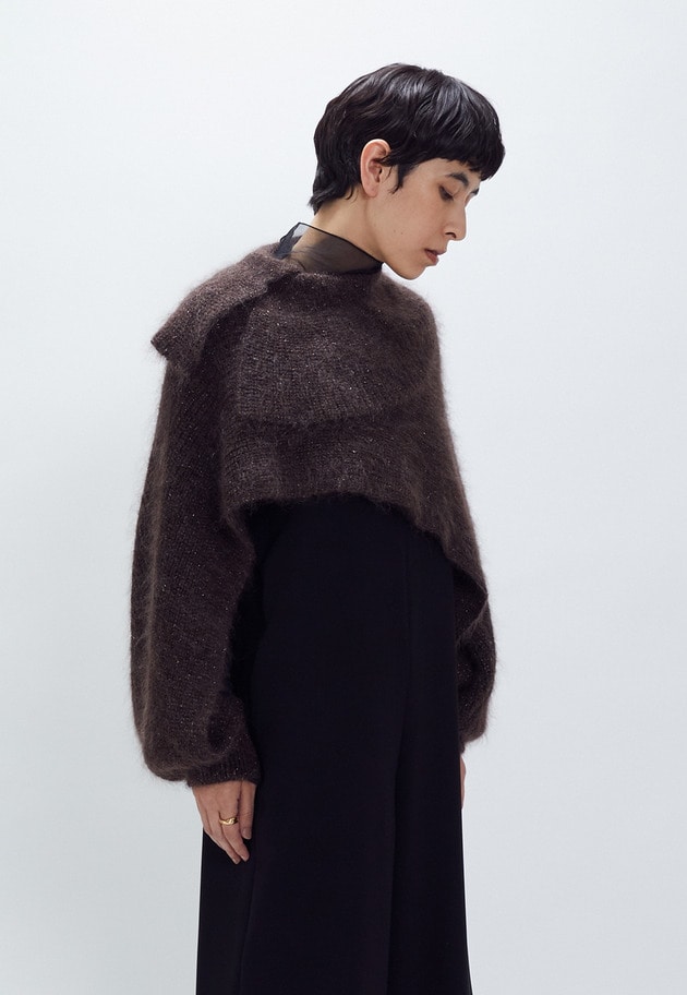 ＜near.nippon (ニアー ニッポン)＞ラメミックスキッドモヘアスリーブマフラージレ 詳細画像 Brown 2